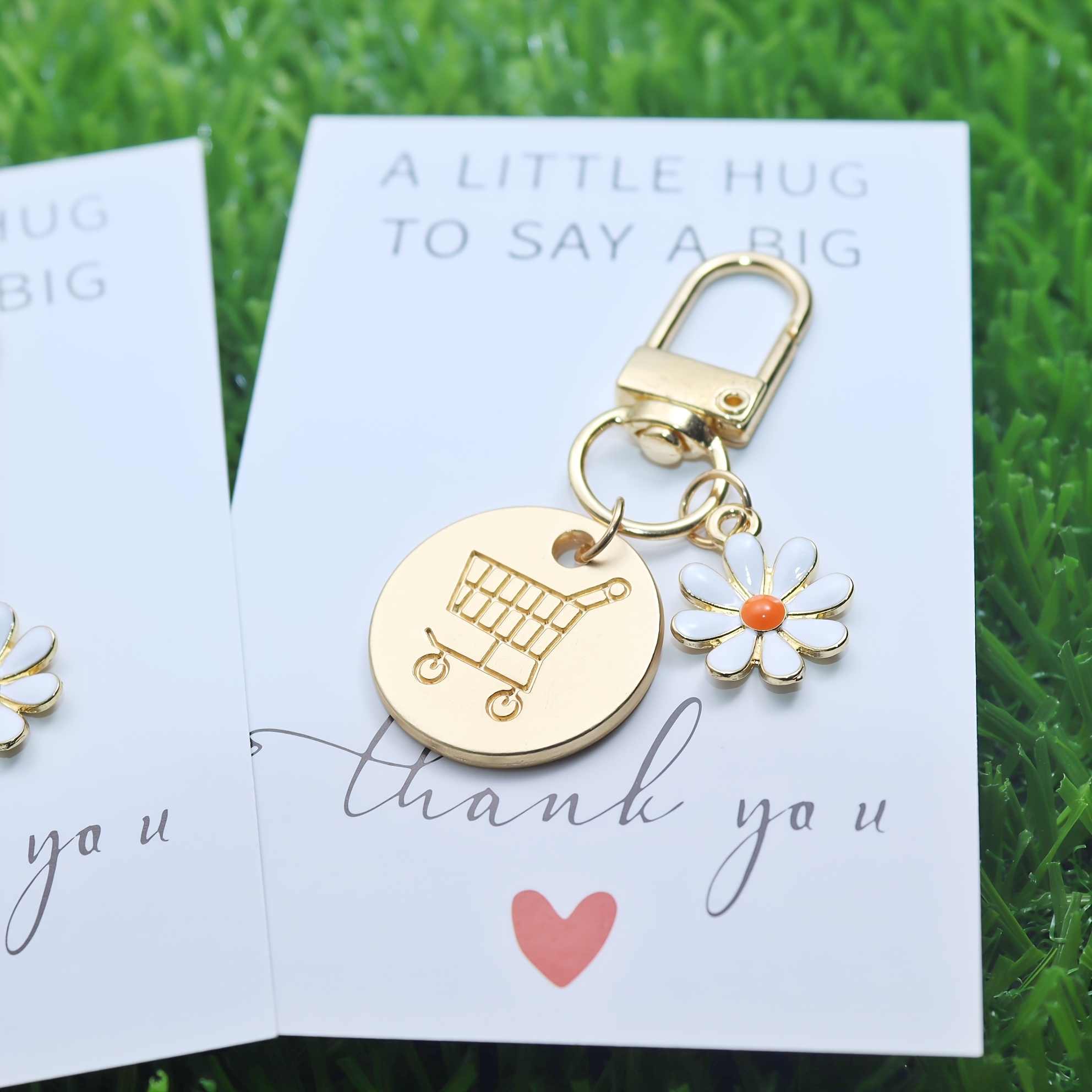 Image of European And Cart Keychain, Engraved Shopping Cart Logo, With Versatile Daisy, With Thank You Card, Suitable For Most Supermarket Shopping Cart Unlocking Functions