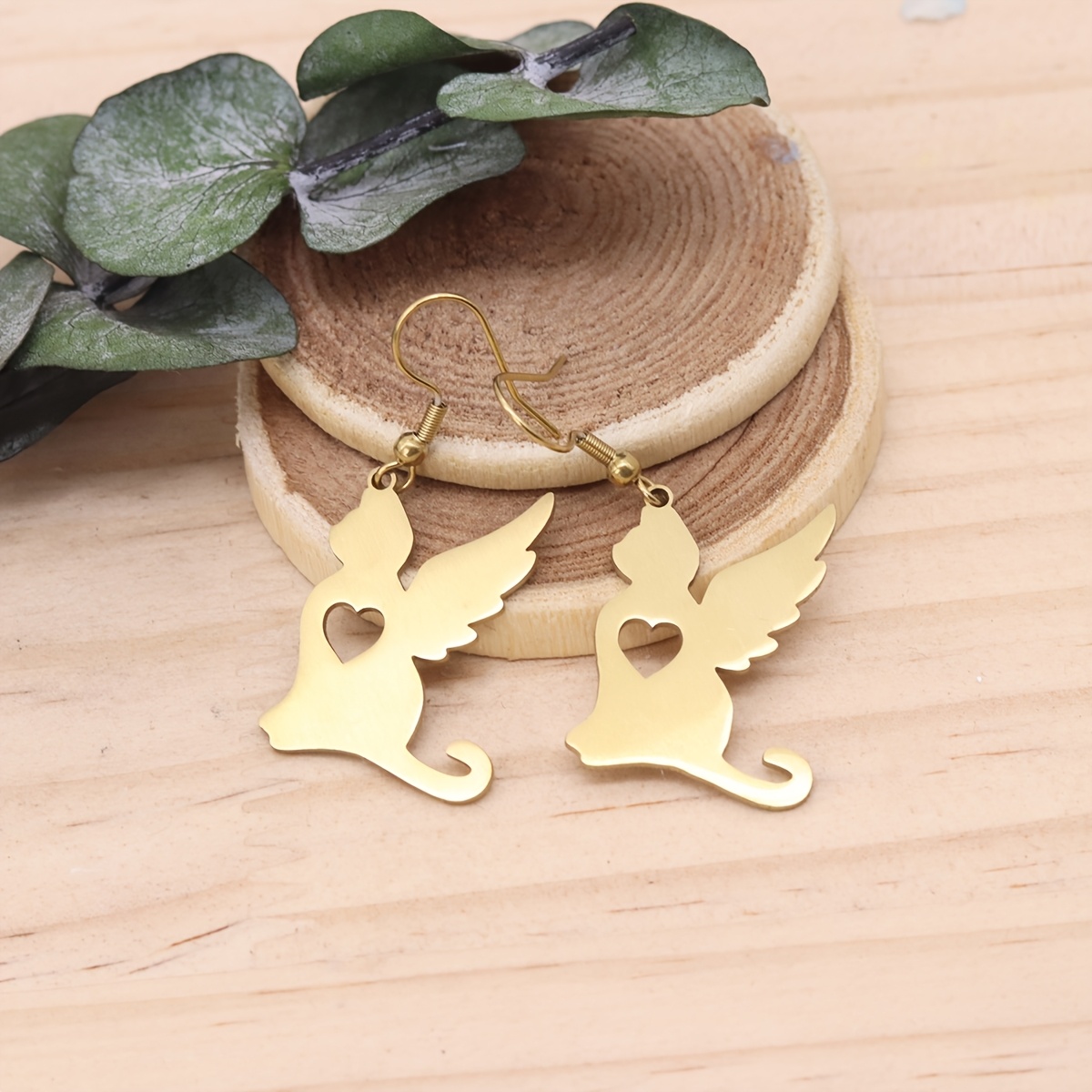 Women's Cute Angel Cat Hollow Heart Drop Earrings