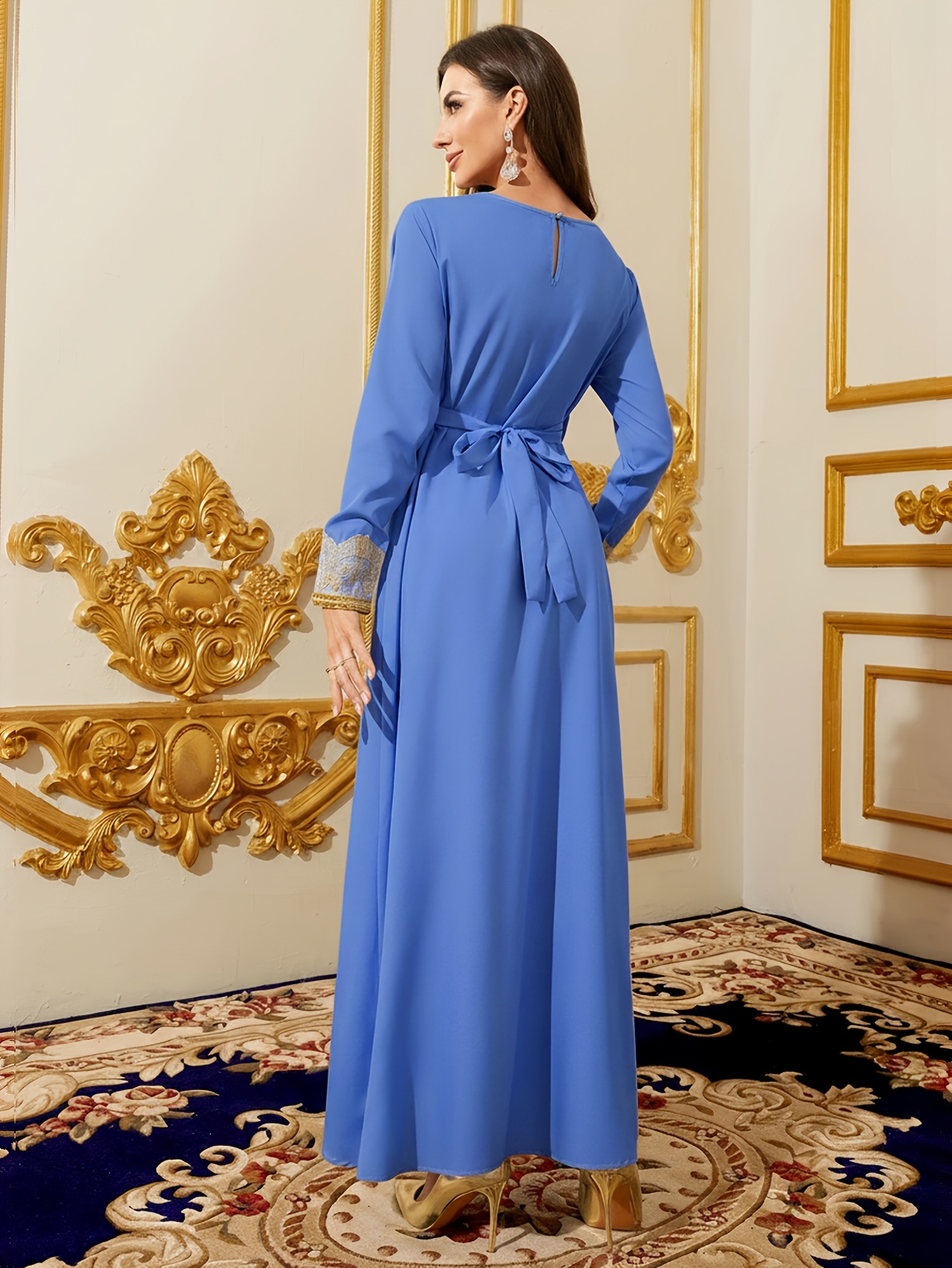 blue ikat maxi dress Girls Long Sleeve Abaya Dress with Hijab 4-14T – Arabian Shopping Zone main image 1