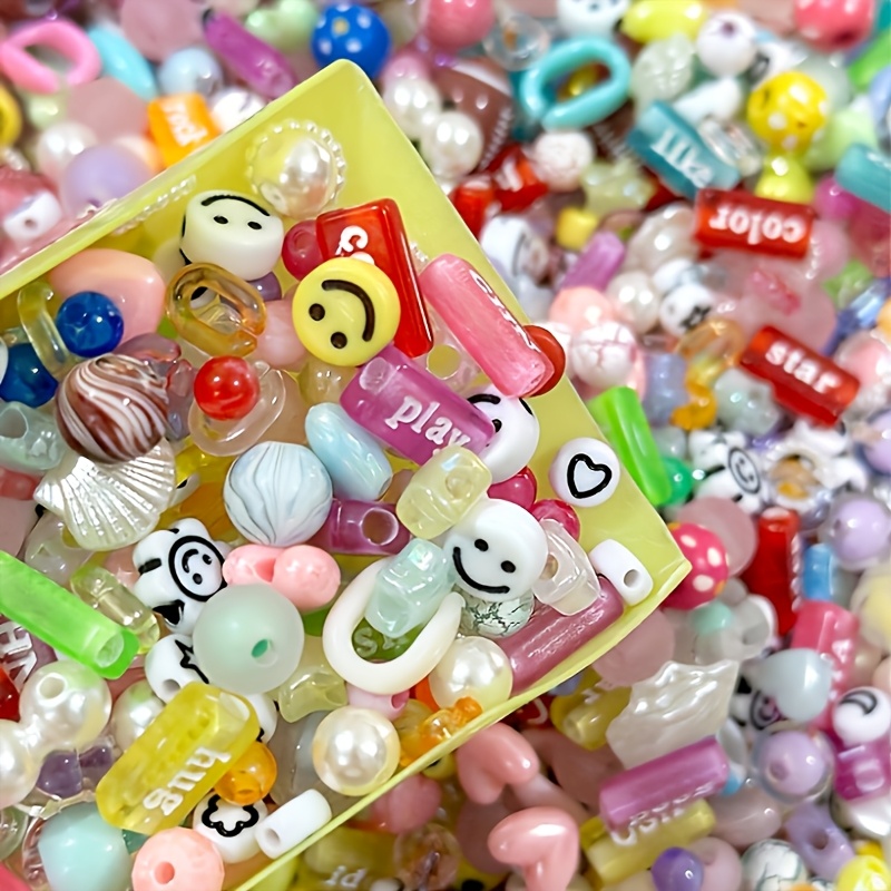 TEMU 2.82oz/80g Assorted Random Diy Beads For Stringing Bracelets, Necklaces And Accessories. Decorative Beads Include Acrylic Round, Square, Letter