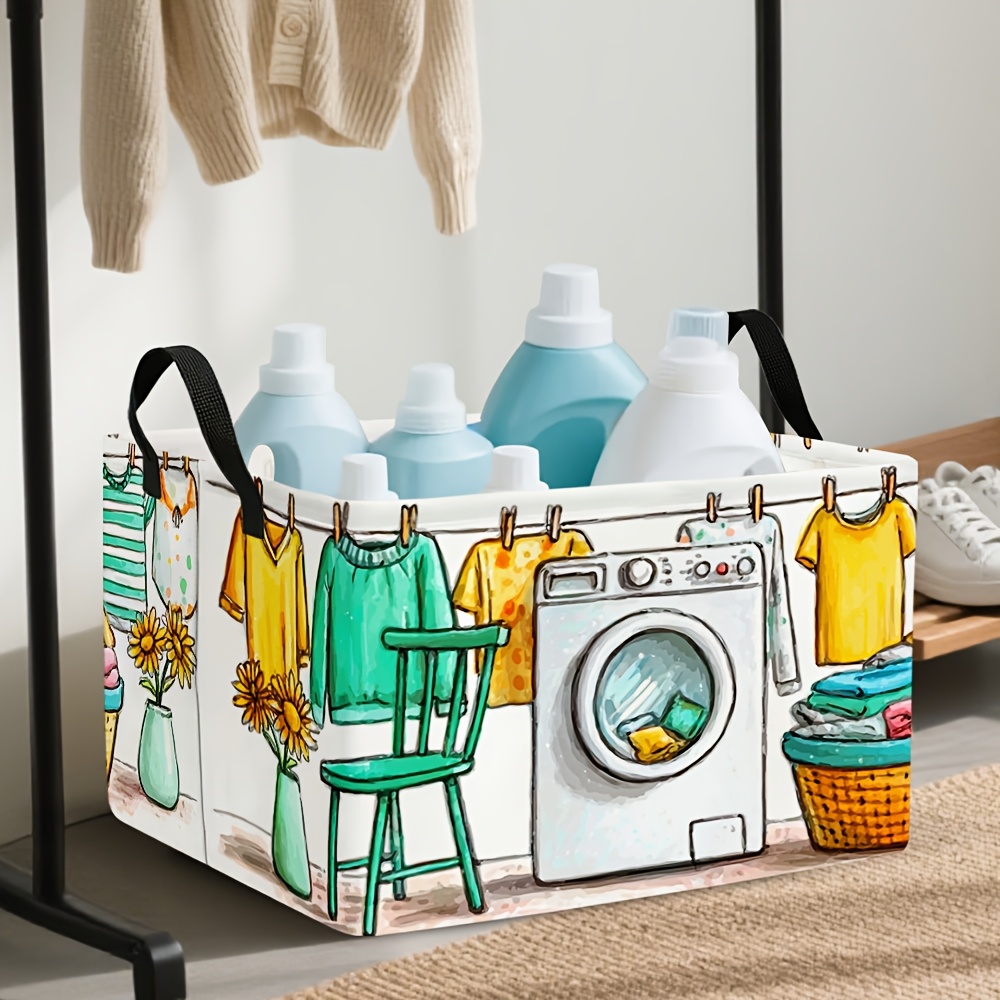 1pc of contemporary     print folding storage basket collapsible square organizer featuring   text     basket ideal for home   and under bed storage made of fabric