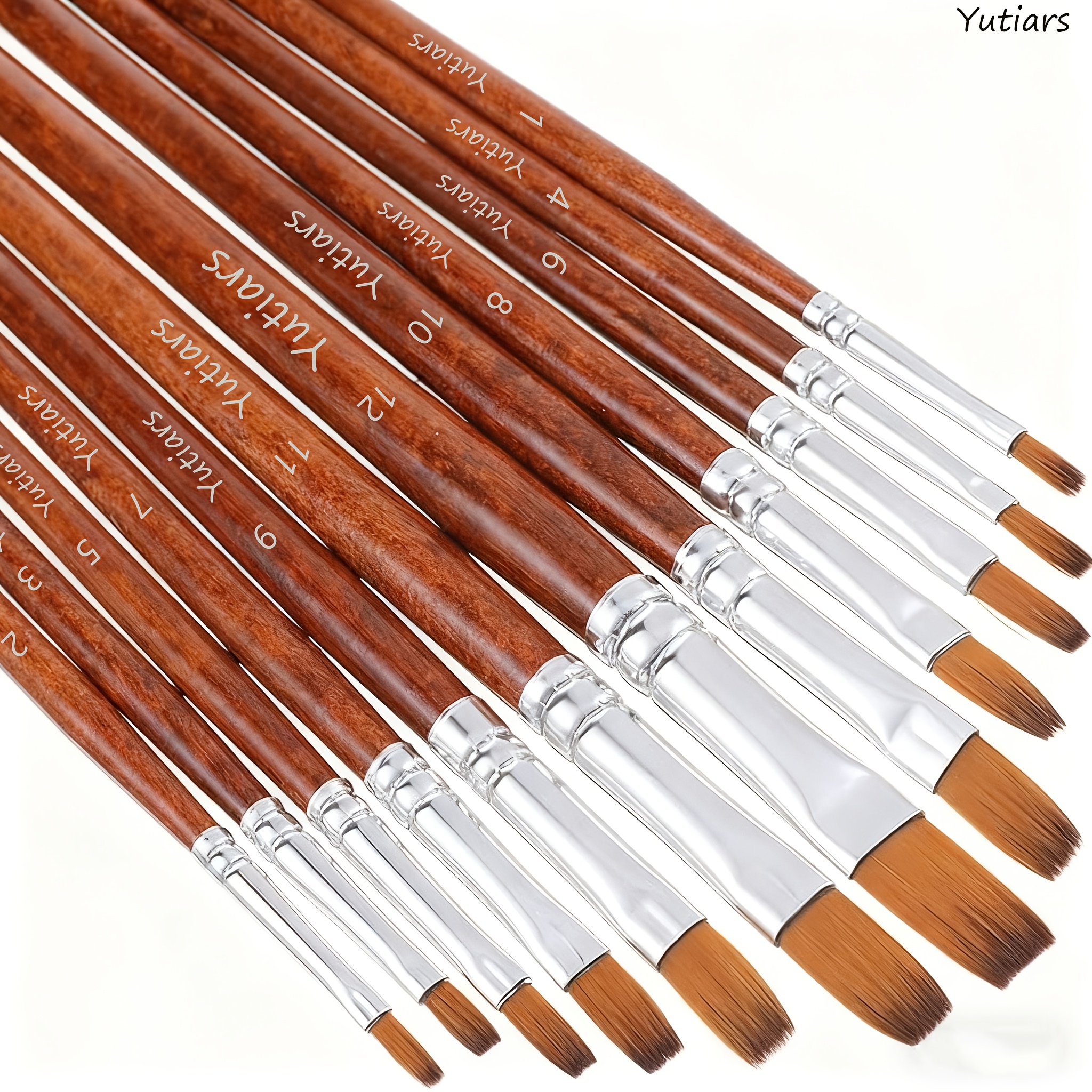 TEMU 12pcs Yutiars Paint Brush Set With Premium Nylon Bristles & (round, Pointed, Flat, Angled) Suitable For Acrylics, Watercolors, Oils Brushes For