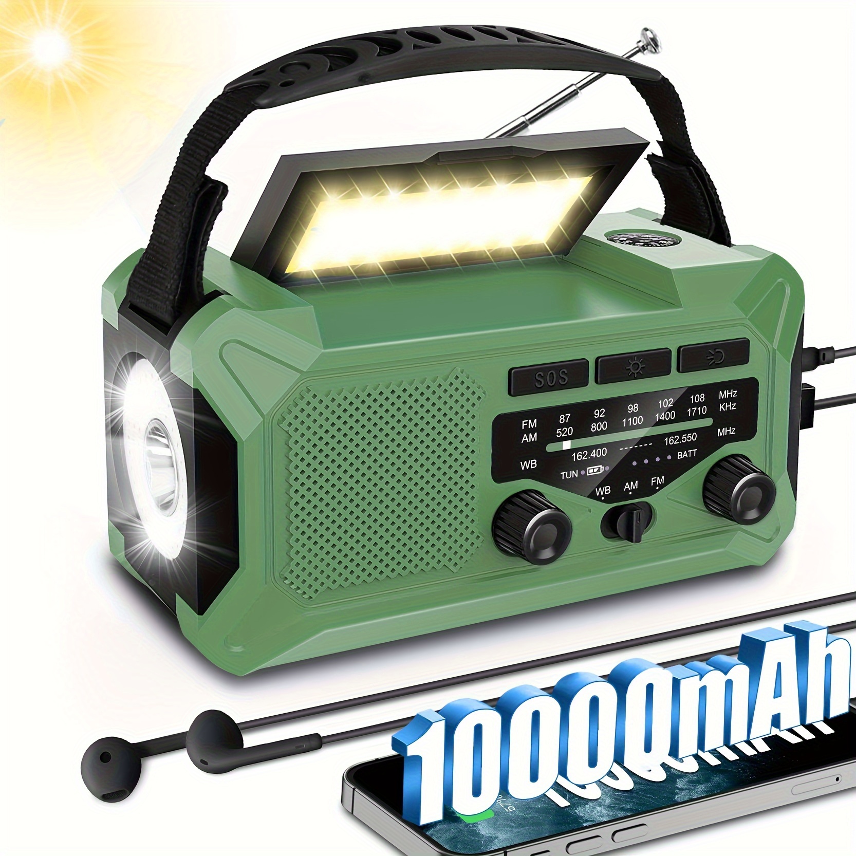 

10000mah Emergency Weather Radio With Solar Charging, Hand Crank Radio Solar Radio Portable Radio Am/fm/noaa Radio Led Flashlight Reading Lamp Compass Phone Charger Sos Alarm For Outdoor Camping