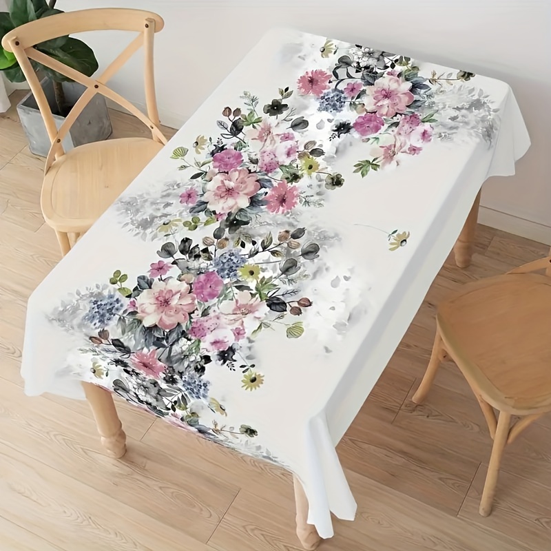 

1pc, Spring And Summer Present Plant And Flower Digital Printing Tablecloth, Premium Tablecloth, Rectangle Table Cover, Summer Party Arrangement Decoration, Party Supplies Decor