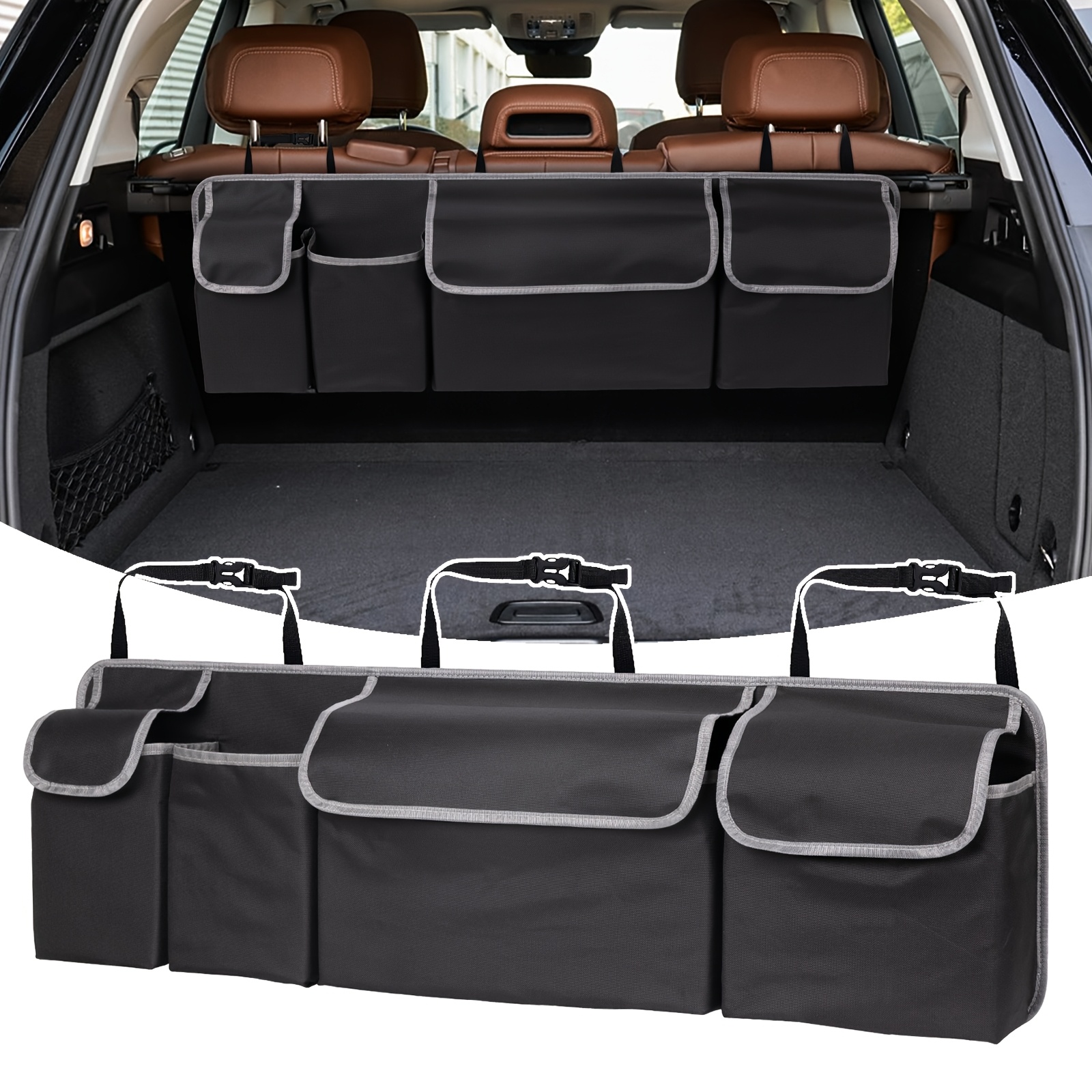 

Back Seat Trunk Organizer Hanging Car Organizer Trunk Foldable Cargo Storage With 6 Large Pockets 3 Adjustable Straps Multi-functional Automotive, Christmas Presents