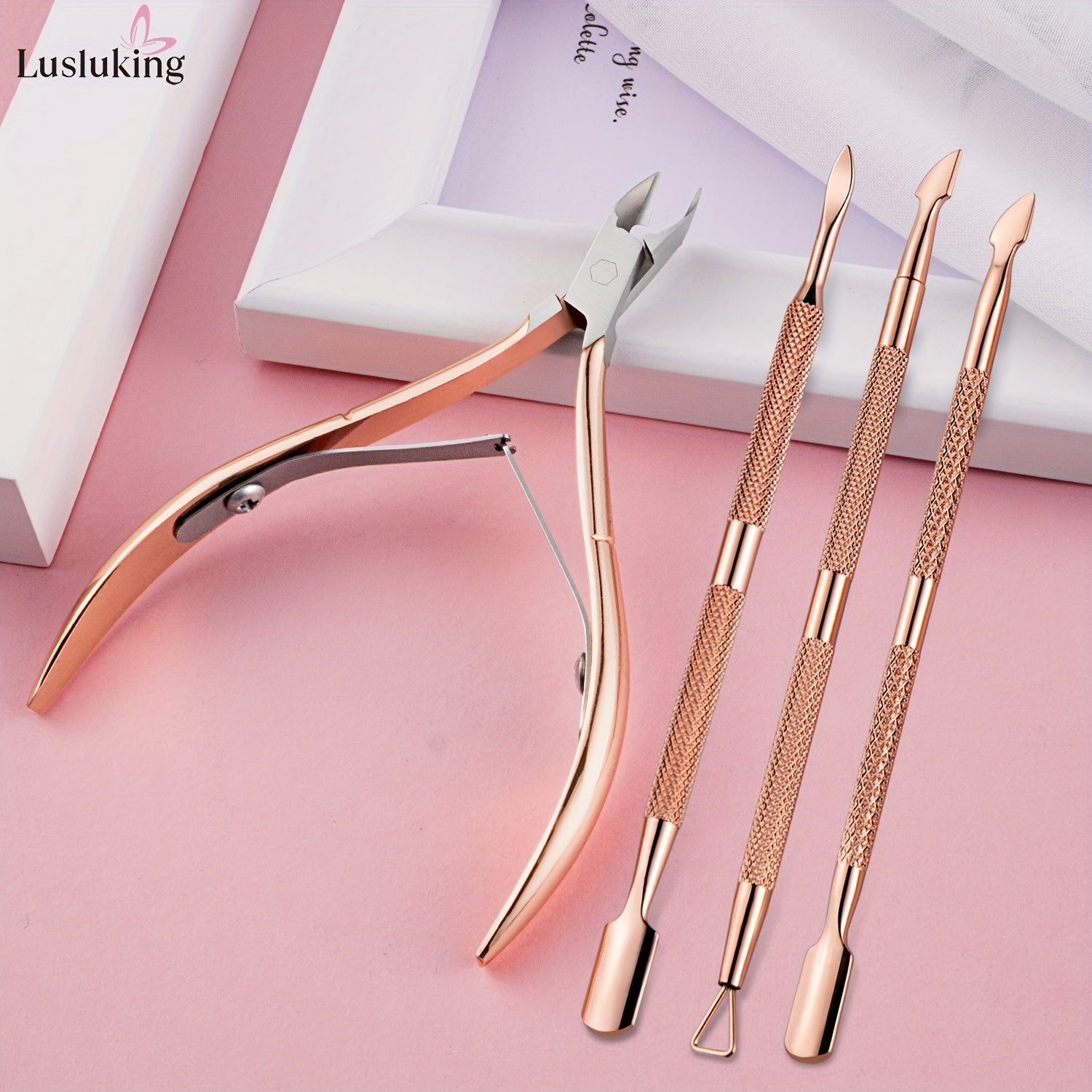 

4pcs Cuticle Nippers And Cutter Kit, Toenail File, Nail Polish Remover, Cuticle Pusher Trimmer, Stainless Steel Manicure Tools Set