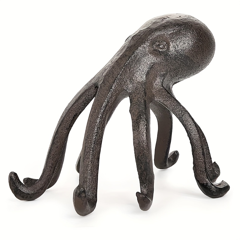 E-shop 1 Gusseisen-Oktopus-Statue, dekorative Bücherregal- Schreibtisch-Skulptur, kreativer Handy-Ständer, Tablet-Oktopus-Halter, Schwarz-