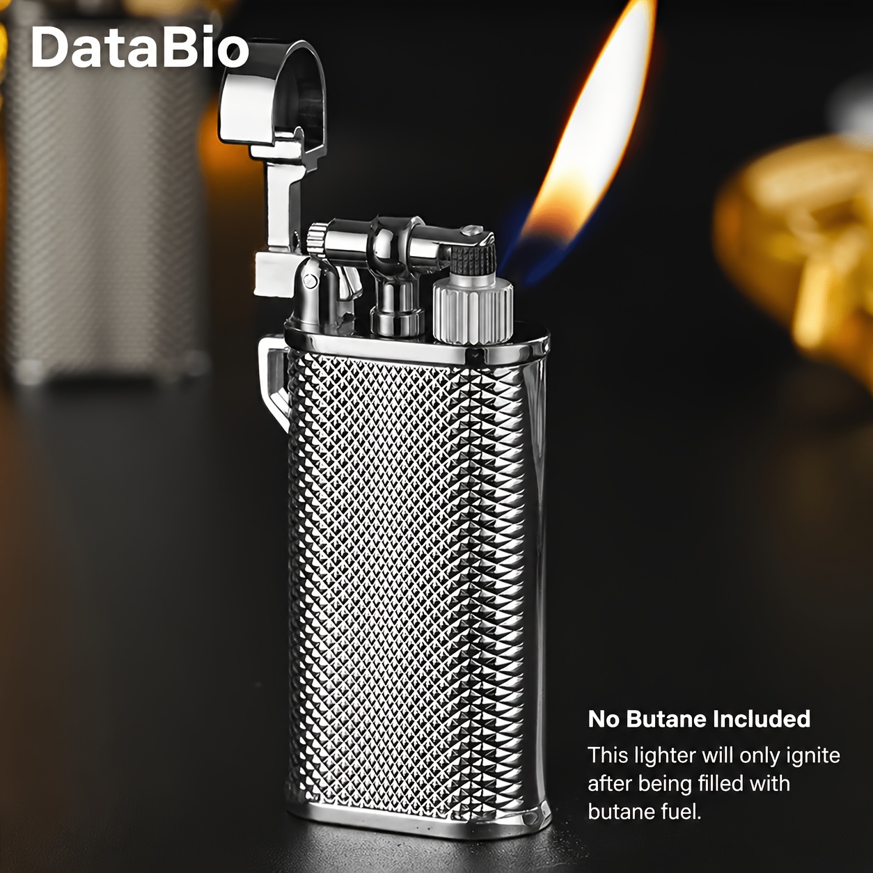 TEMU à flamme ouverte rétro butane, corps en métal élégant avec motif en relief, à gaz butane rechargeable, haut de gamme pour hommes, idéal pour