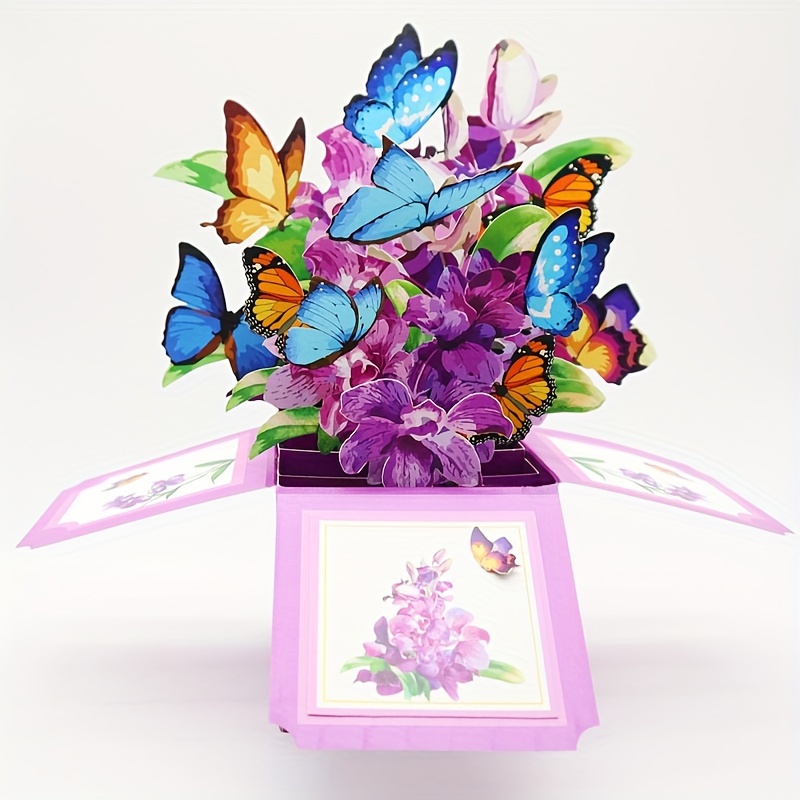 

Elegant 3d Pop- Orchid & Card - Handcrafted Paper Flower Box Set For Day, Birthdays & Thank Yous - Decor Greeting Card With Envelope