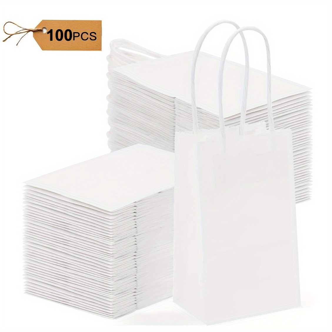 

100pcs White Paper Bags, 6x3.5x2.4 Inches, Mini Kraft Gift Bags With Handles, Shopping & Retail Bags, Party Favors, Candy Bags, Christmas Supplies For Small Business