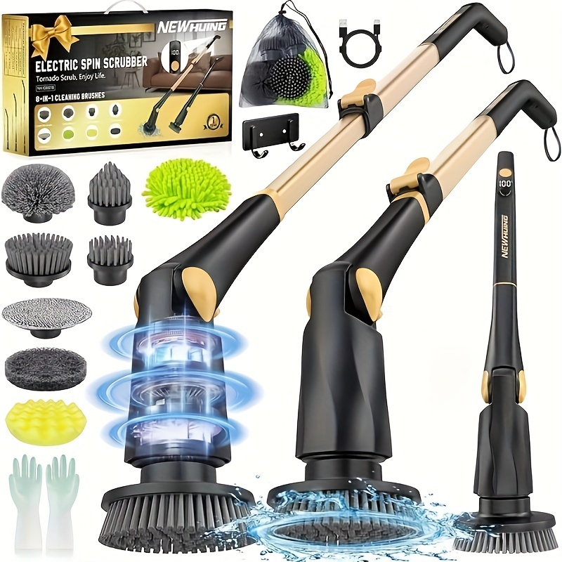 

Electric Spin Scrubber Cleaning Brush - Scrubber With Long Handle - Cordless Floor Scrubber With 8 Replaceable Brush Heads For Tub Tile Glass Grout-ipx7 Waterproof