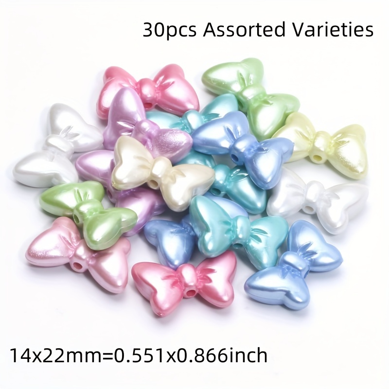 30 Random Color Large Bows, 14x22mm Pearlescent Acrylic Beads, Suitable For Making, Bracelets, Necklaces, Earrings Accessories