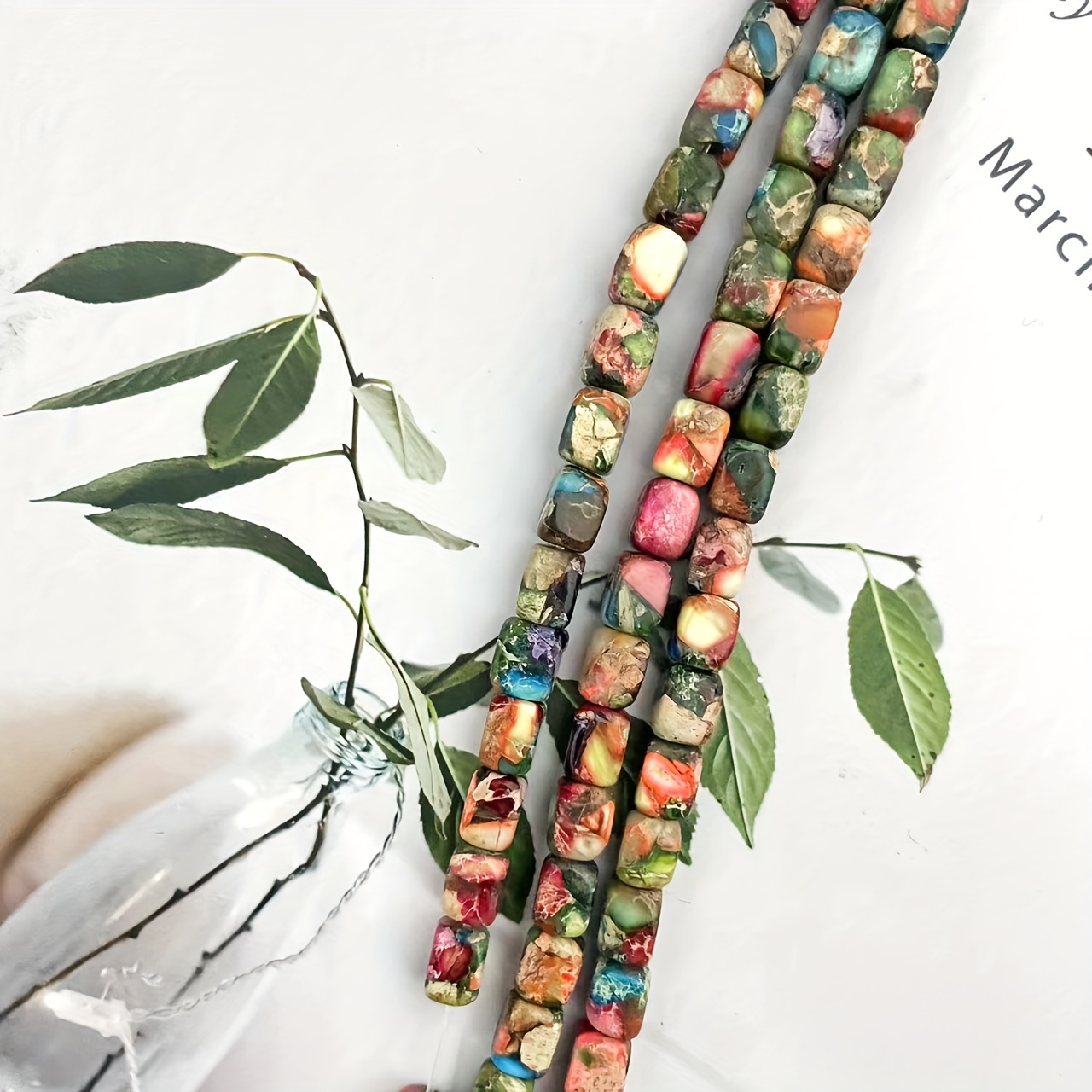 

26pcs Natural Imperial Jasper Geometric Colorful Bohemian Fashion Loose Beads For Diy Bracelets, Necklaces, Earrings, Women's Jewelry Accessories, Couple Gift
