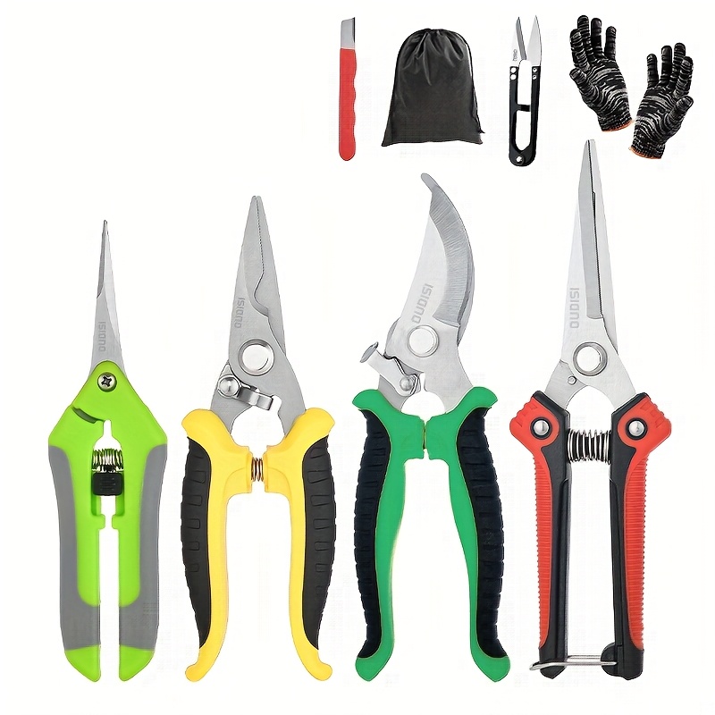 Temu – TEMU 8pcs Combination Of Gardening Pruning Scissors Tools And Stainless Steel , Bypass And Pruning Pliers, Including Storage Bags, Professional