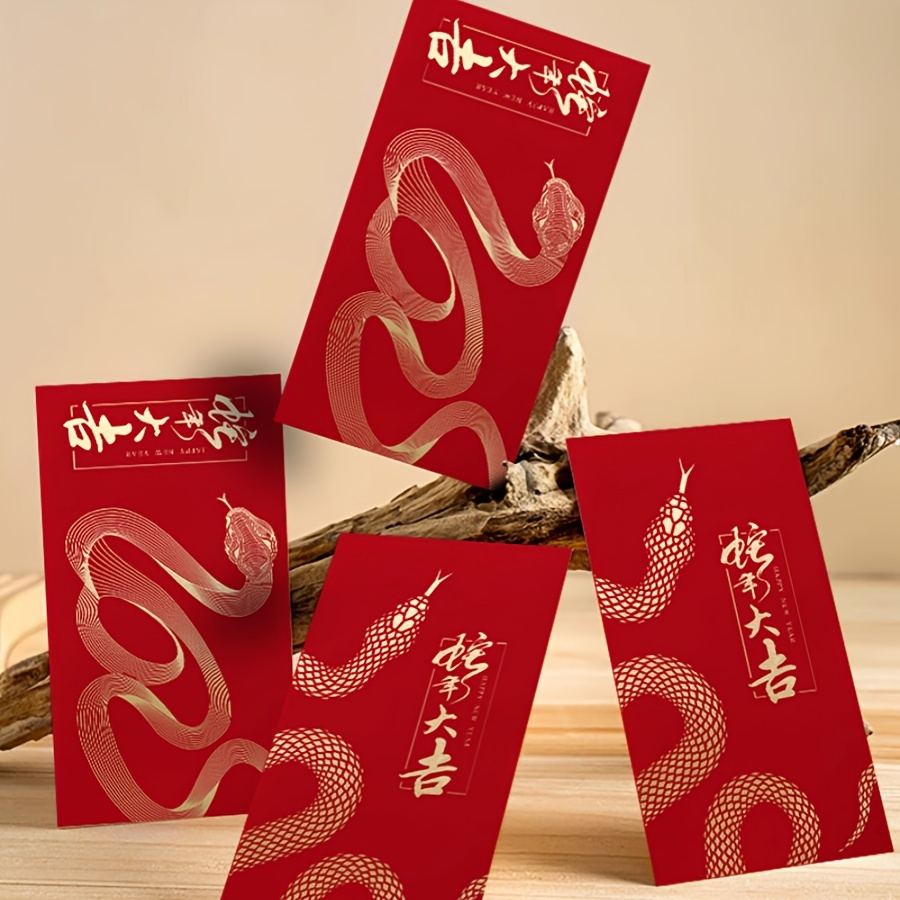 

10pcs 2025 Snake Chinese New Year Red Envelopes With Golden Accents - Paper, & Tear, Gifts & Decorations At Lunar New Year Celebrations, Snake Gifts