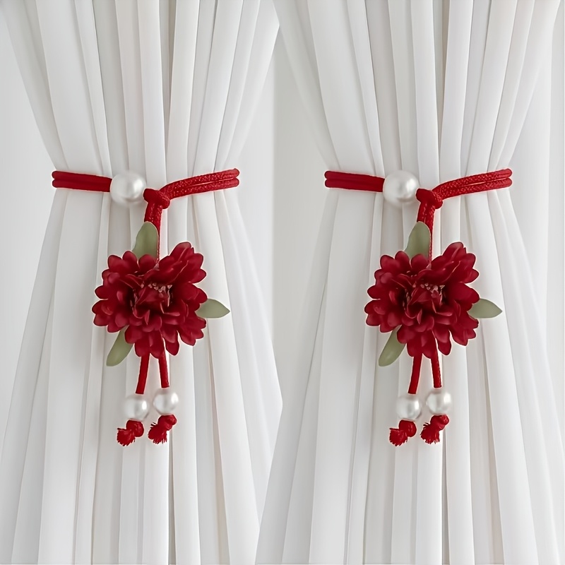 TEMU 2pcs Creative Flower Adjustable Curtain Tie-backs, Multiple Colors Available, Suitable For Sheer Curtains Or Fabric Drapes, Bedroom And Living