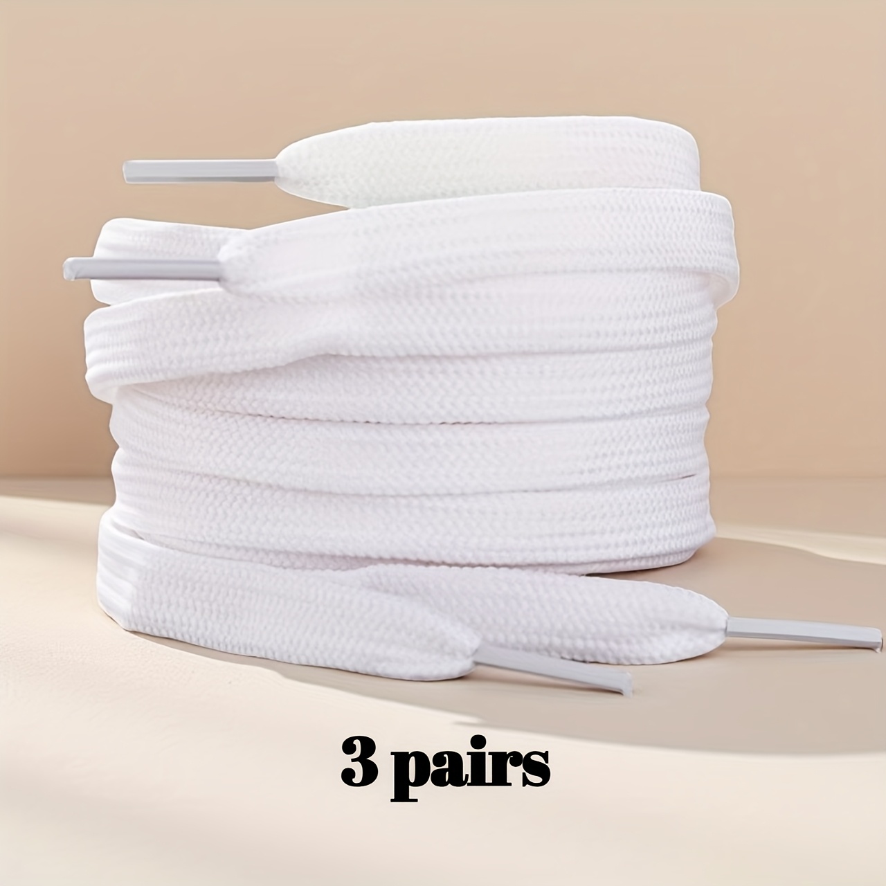 3 pairs of classic white flat shoe laces - durable, soft fabric for sneakers and casual shoes,   casual attire, casual shoe laces|classic shoe laces|soft fabric laces 0