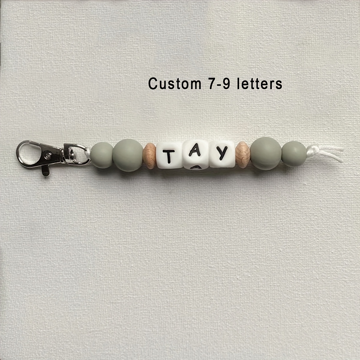 TEMU Customized Keychain With Round Silicone/wood Beads Featuring A Name Tag, Personalized With English Letters And , Suitable For Bags, Keychains