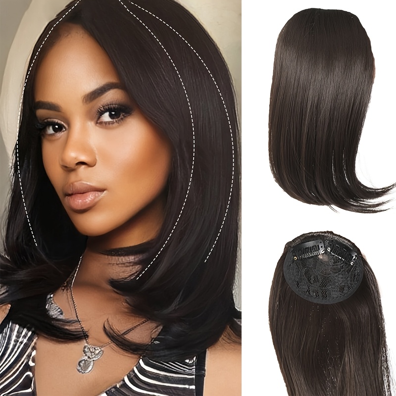 1pc women s synthetic straight bangs wig heat resistant center parted   fringe in dark brown for   short hair wigs details 4