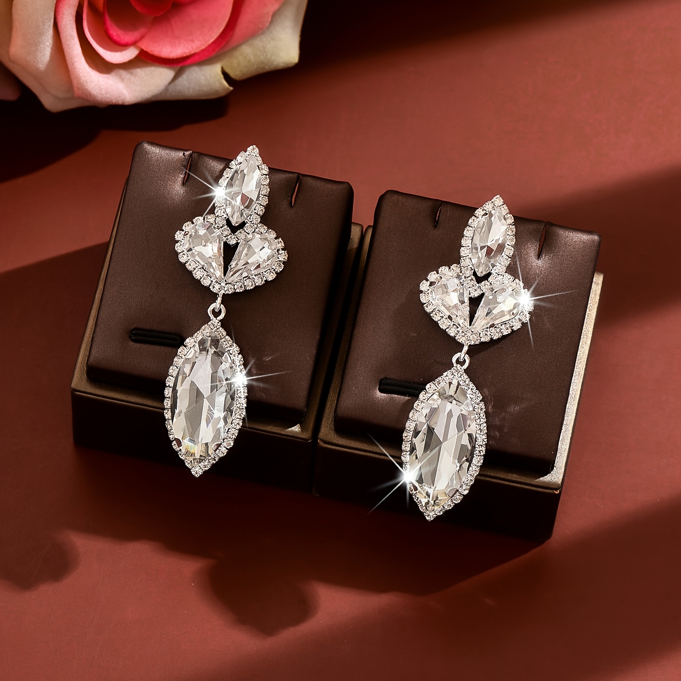 Shiny Multi-Layer White Water Drop Earrings, Elegant