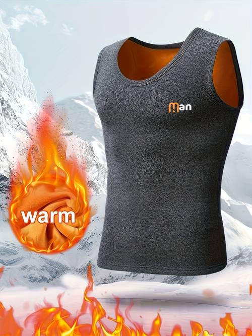 1pc mens thermal fleece lined tank print autumn winter warm vest windproof polyester 95 spandex 5 knit fabric medium stretch athletic base layer thick
