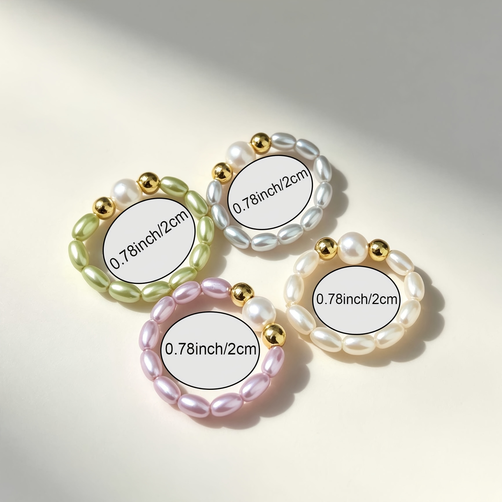 4pcs Elastic Beaded Women Ring Set with Gift Box, Friendship Gift