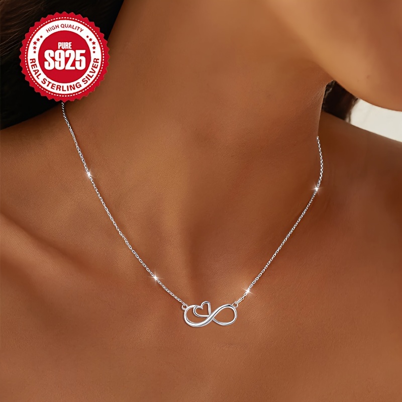 1pc Infinite Love Heart Necklace S925 Representing Circular Love Easy Heart-Shaped Number 88 Clavicle Chain Elegant Unique Christmas Thanksgiving Gift for Mother Wife Hypoallergenic 4G