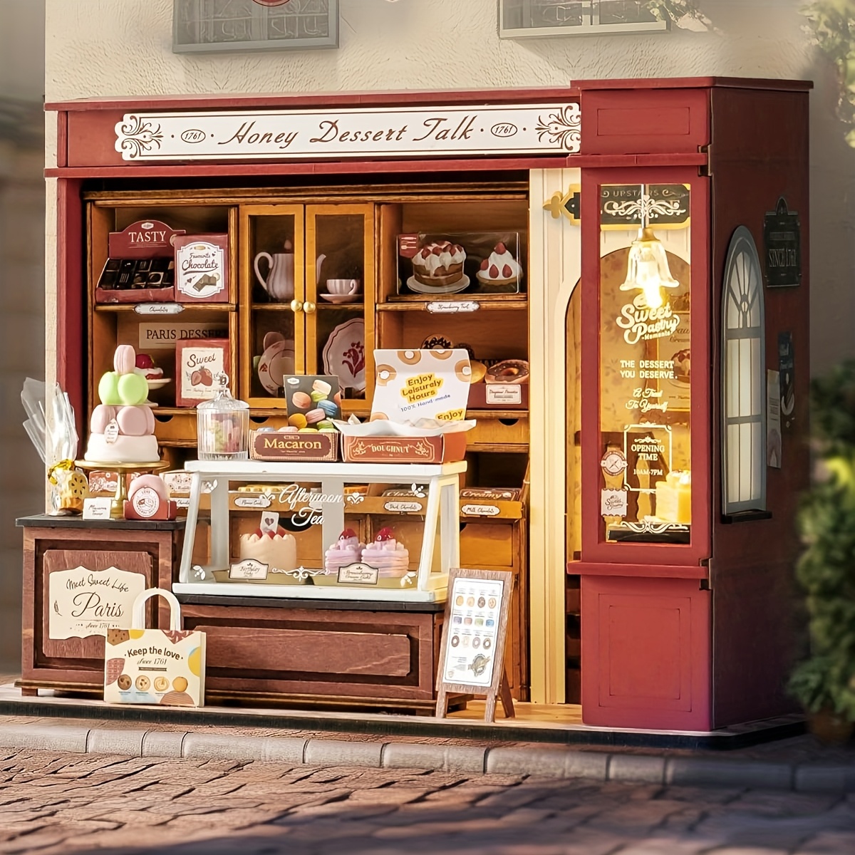 TEMU Kit de maison de poupée miniature à soi- Rolife - Boutique de desserts française vintage, kit de puzzle 3D, kit de modèle de diorama en bois,