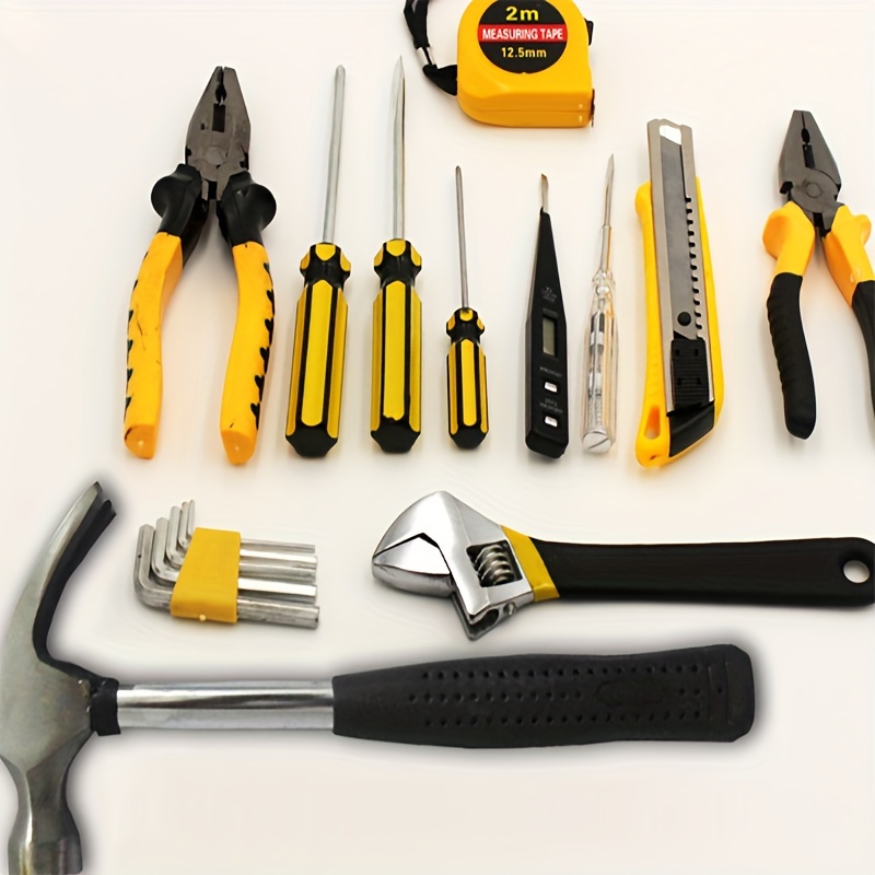 9pcs durable metal household tool set non electric hand tools in carrying case with hammer pliers screwdrivers measuring tape for diy projects and   Product details 3