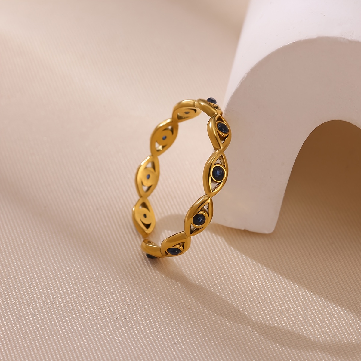 Golden-Plated Evil Eye Open Ring, Stylish Statement