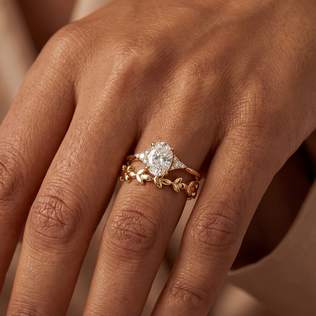 2pcs Wheat Leaf Ring Set, Women's Daily Wear Accessory