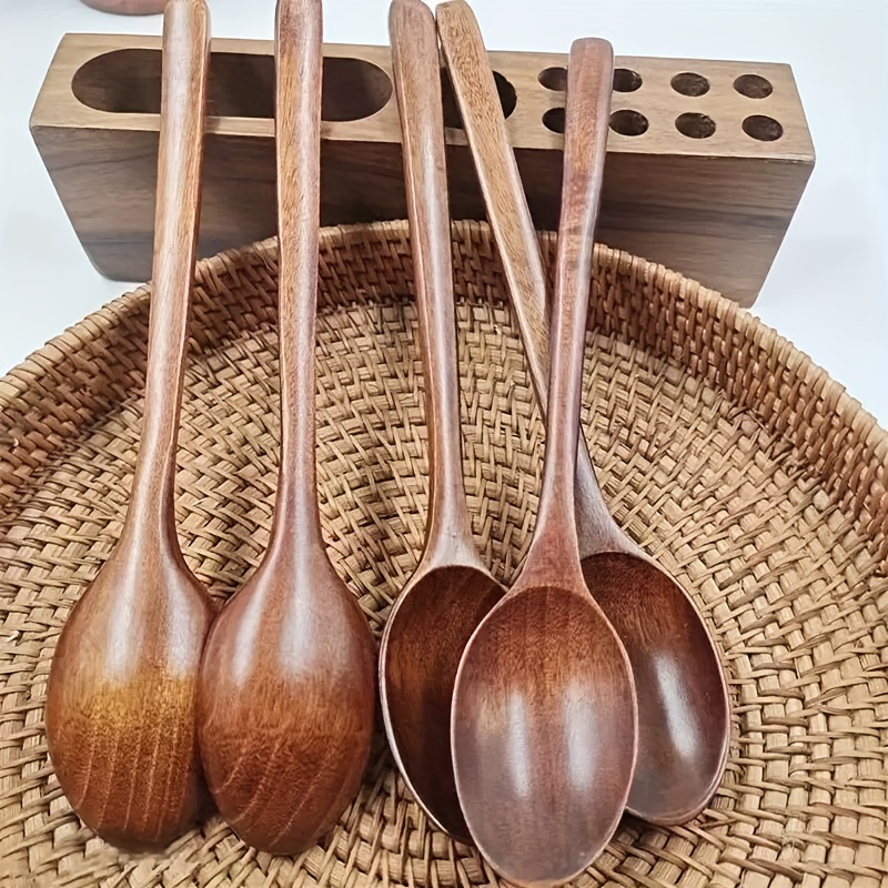 Set of 4 Wooden Soup Spoons, Multifunctional 23.5 Cm Long-Handled Wooden Spoons - Reusable Wooden Cutlery for Stirring, Long Soup Spoons, Suitable for Afternoon Tea, Home, Restaurants, Travel, And Dinner Parties.