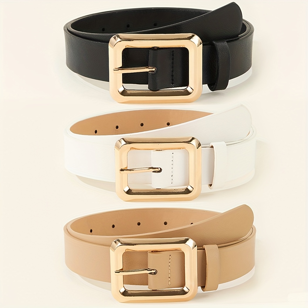 TEMU 3pcs Minimalist Metal Buckle Women's Belts, Stylish And Elegant Waist Belt For , Versatile Design T-shirts, Pants, Dresses, Suits, And Casual