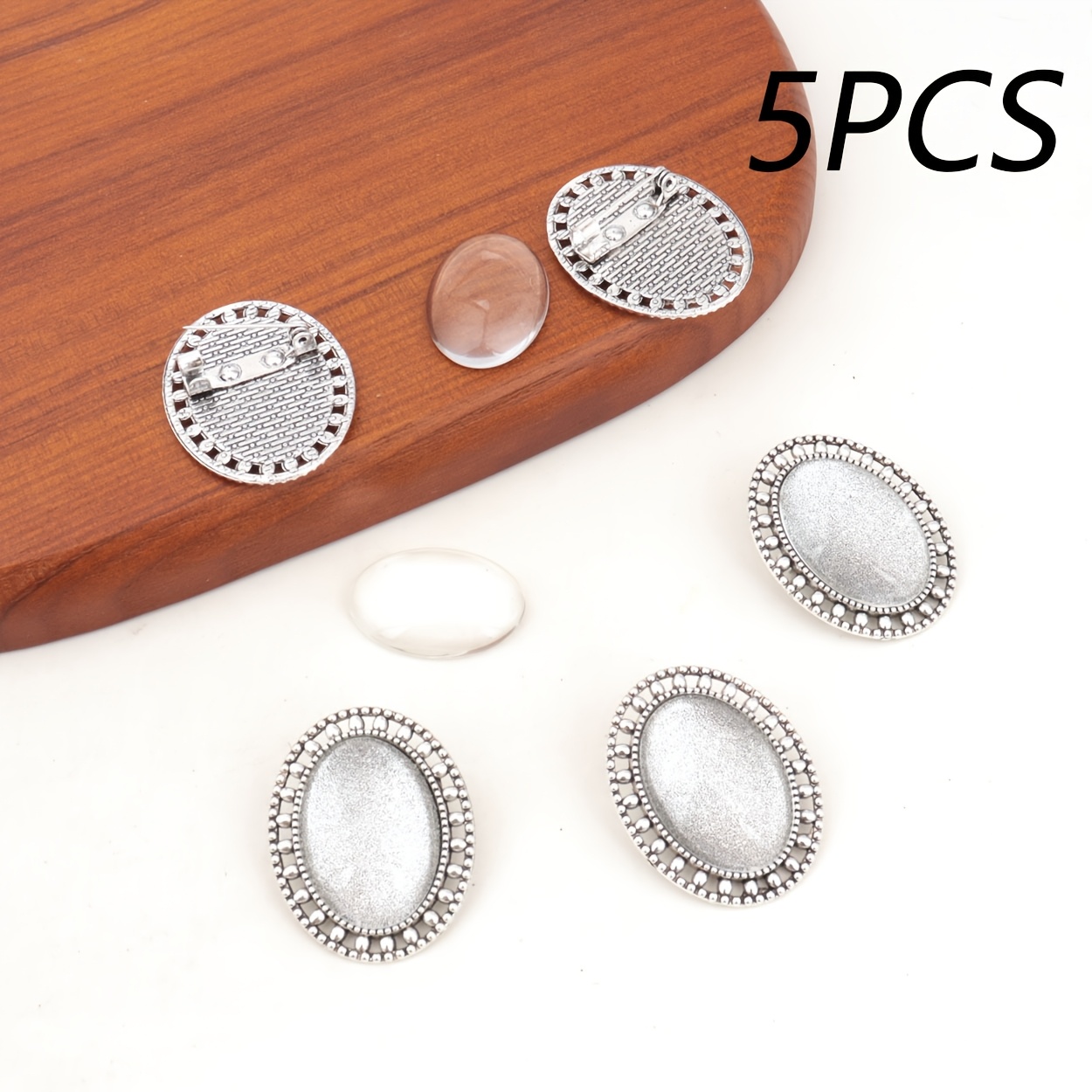 Image of 5 Sets Of Convex Round Synthetic Bases With Blank Glass Covers,any Slogan/logo - Creative Oval Badge Pins For Hats, Backpacks, Jackets, Shirts, And Clothing Accessories