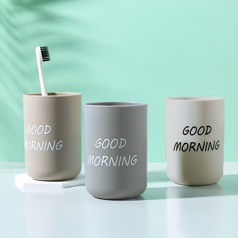 

1pc Minimalist Plastic Toothbrush Cup, "good Morning" Printed Family Bathroom Rinse Mug, Creative Oral Care Cups, Toothbrush Cup