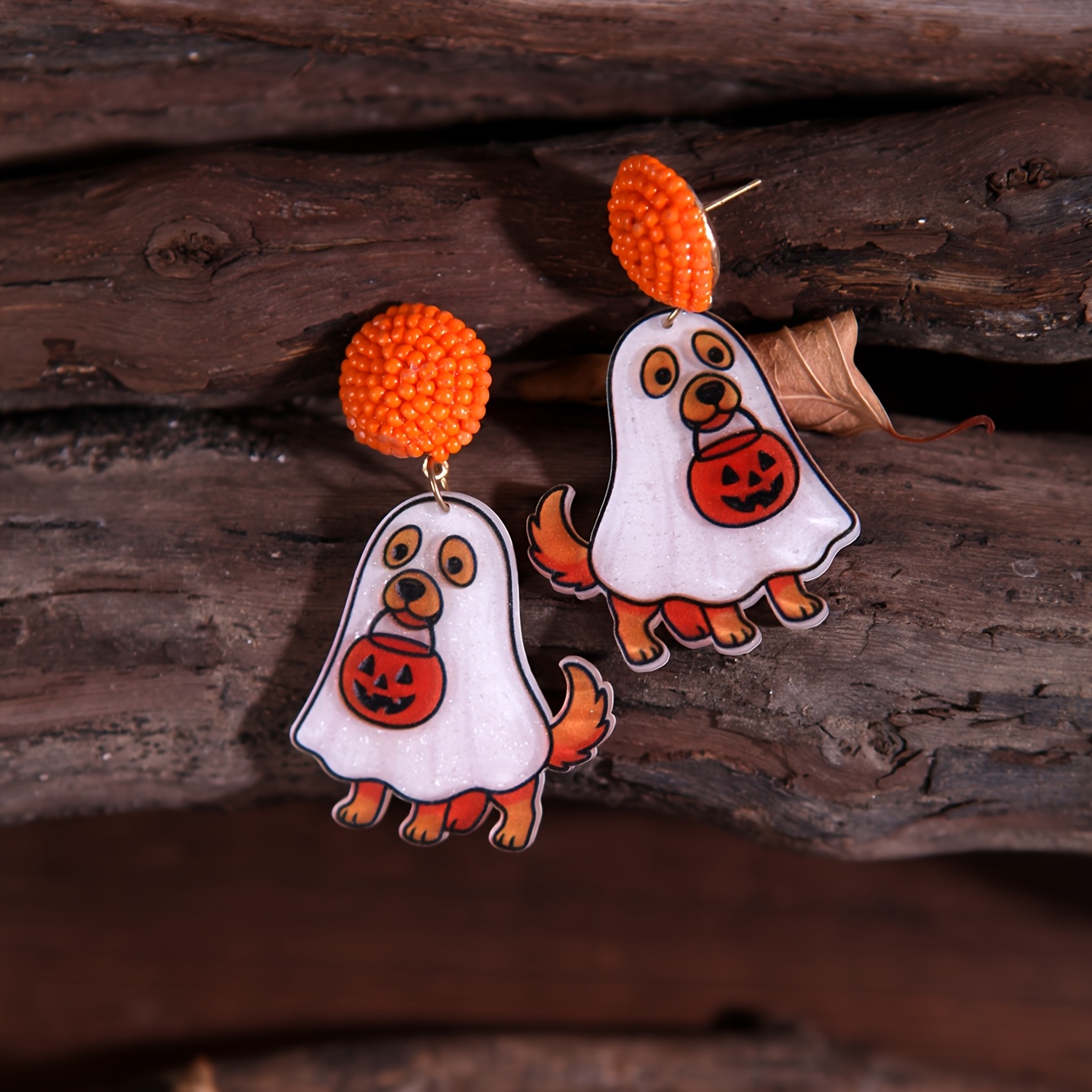 TEMU Handmade Glossy Pearl-like Resin Earrings Funny Cute Statement Earrings Creative Earrings Halloween Dog Earrings Drop Earrings Dangle Earrings