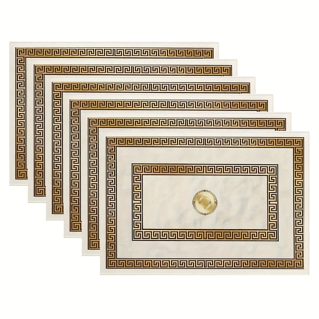 6pcs Set European-style Golden Geometric Pattern Placemats, Seasonal Daily Holiday Decoration, Suitable For Home Kitchen Dining Room Gatherings, Indoor And Outdoor Decor, 12x18 Inches