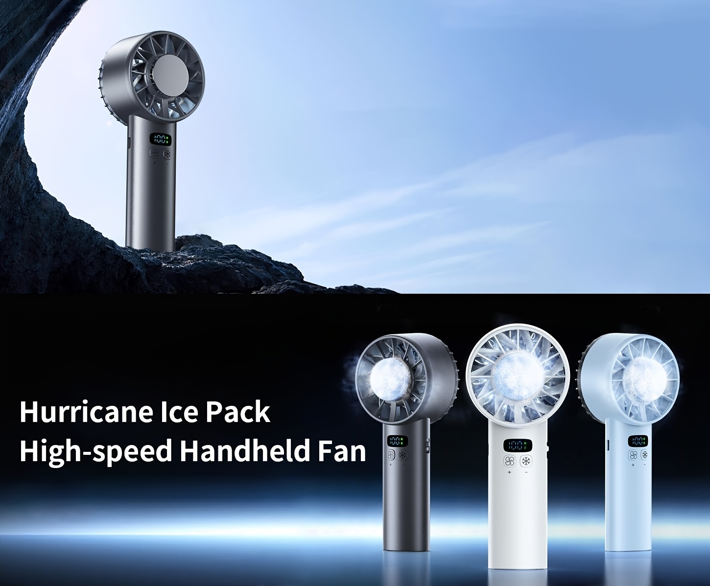 1 Portable USB Rechargeable Hurricane Ice Pack Handheld Fan, 5200mAh, 100 Speeds, with Lanyard, Rechargeable Desktop Mini Fan, Outdoor Camping, Student, Sports, Office Cooling Tool, Ultra-Quiet, Super Strong Wind