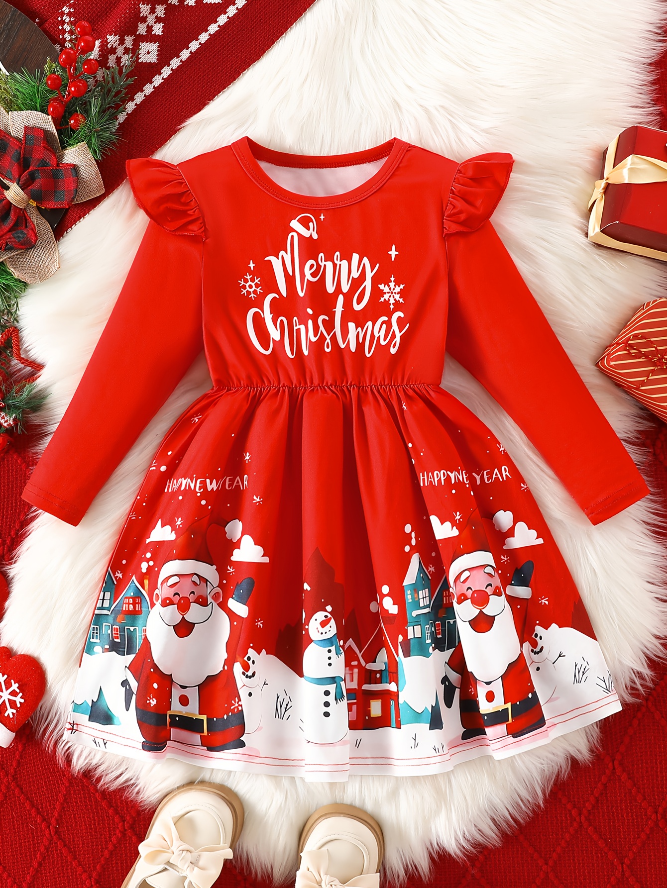 girls christmas party dress long sleeve hem Temu Australia