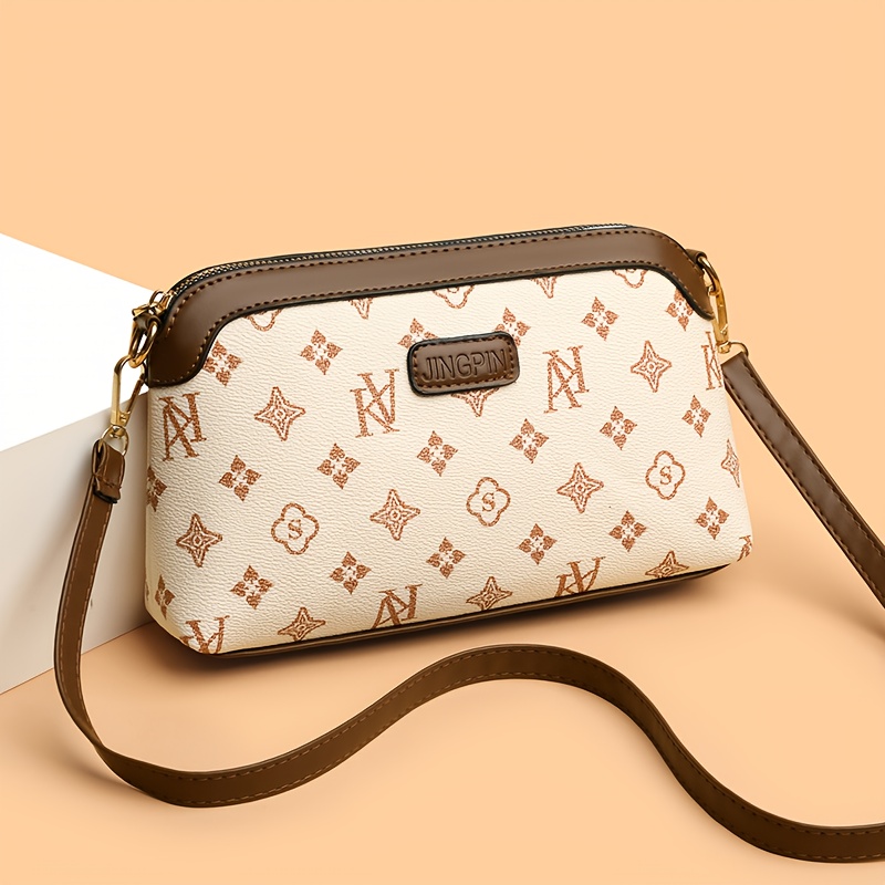 TEMU Fashionable -block Women's Crossbody Bag, Featuring Vintage Floral Patterns And An Exquisite Brand Logo, A Versatile And Practical