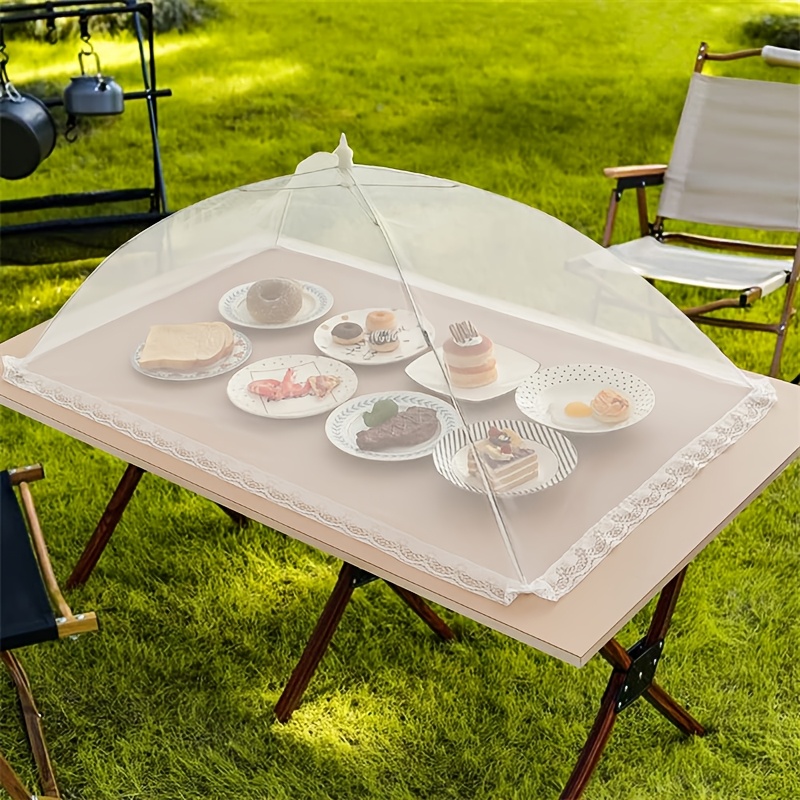 

2pcs Lace Trimmed Plastic Food Covers, Large Rectangular Mesh Fly Net, Foldable Dining Table Protector, 100x60cm, For Outdoor Picnics, Parties, And Home Kitchen Use