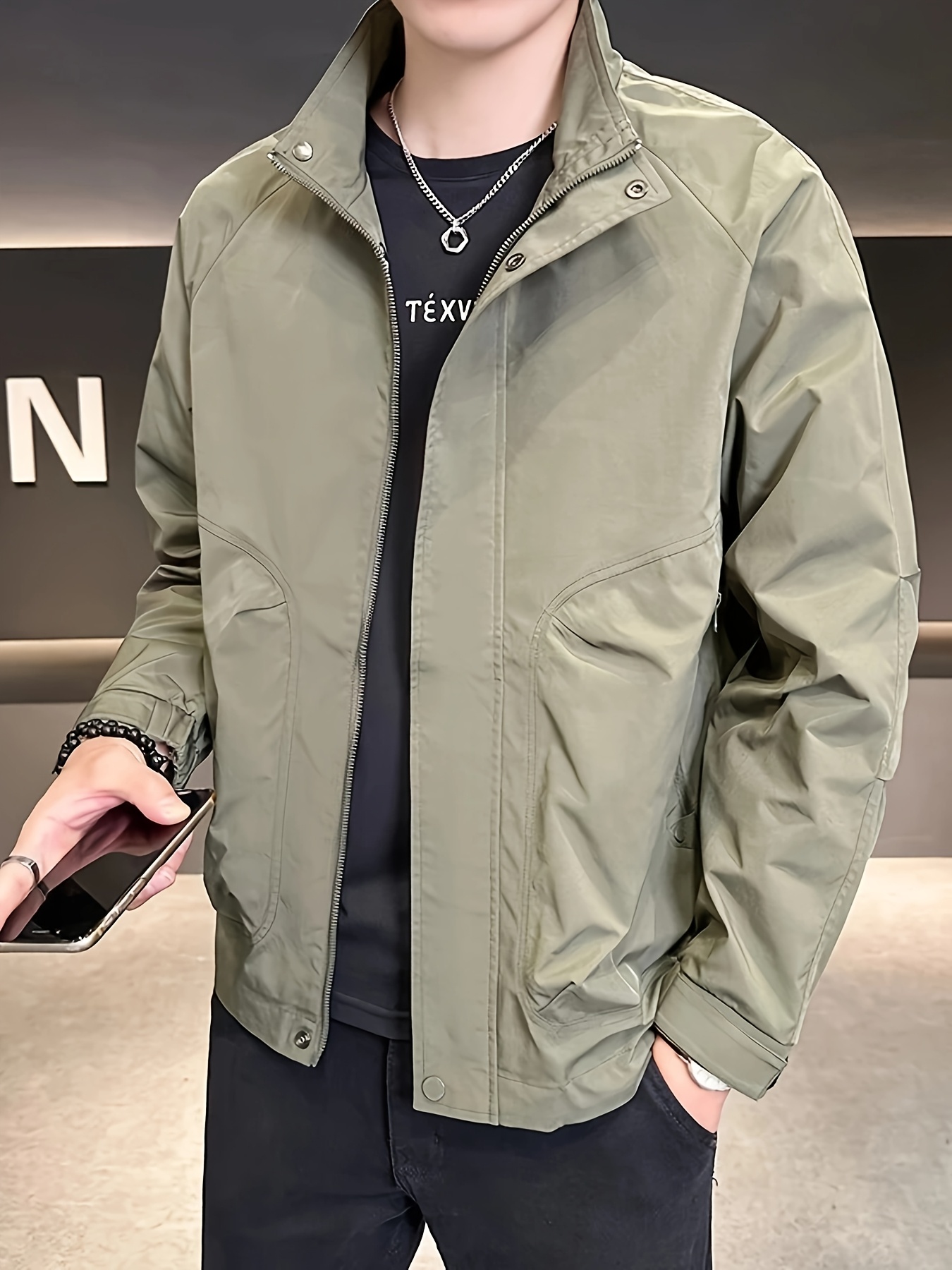 spring mens casual stand collar workwear jacket fashionable - Temu