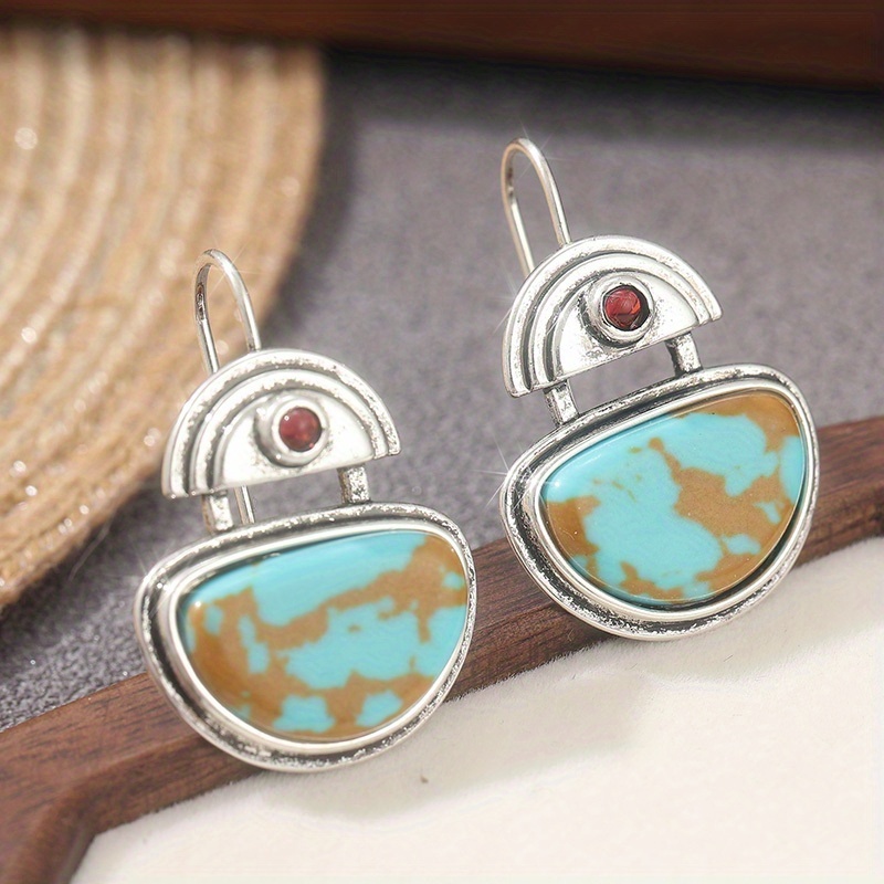 Vintage Copper Turquoise Hook Dangle Earrings