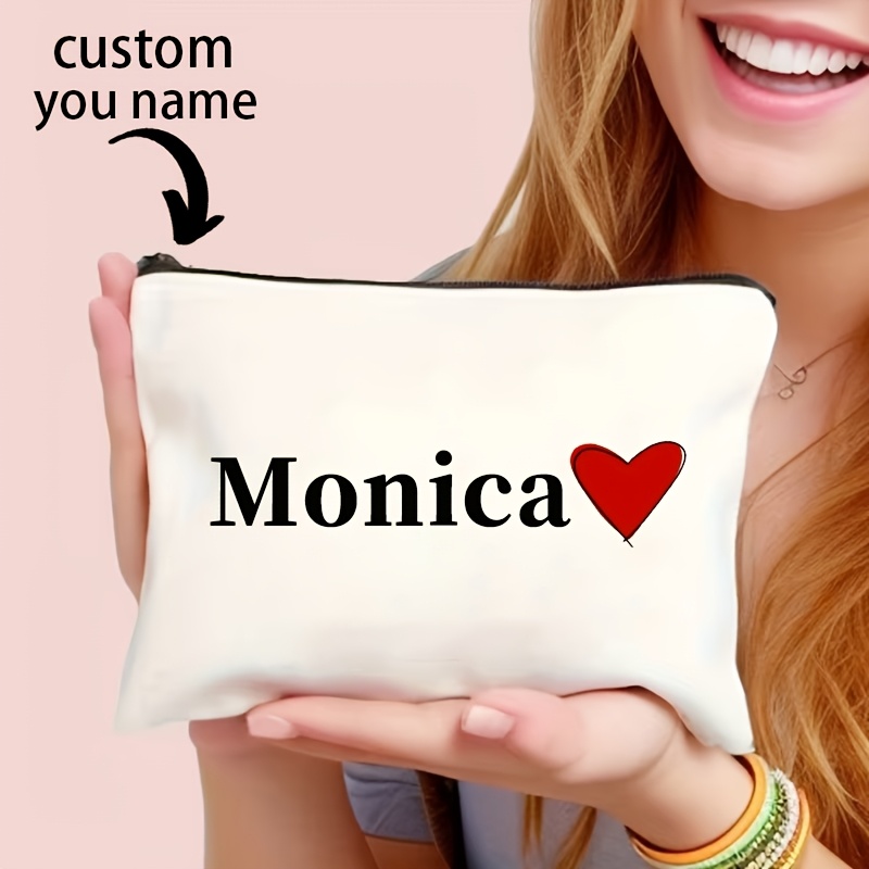 TEMU 1pc Personalized Custom Name Makeup Bag With Red Heart Embellishments, Stylish And Beautiful, Suitable For Travel, Parties, Events, Festivals,