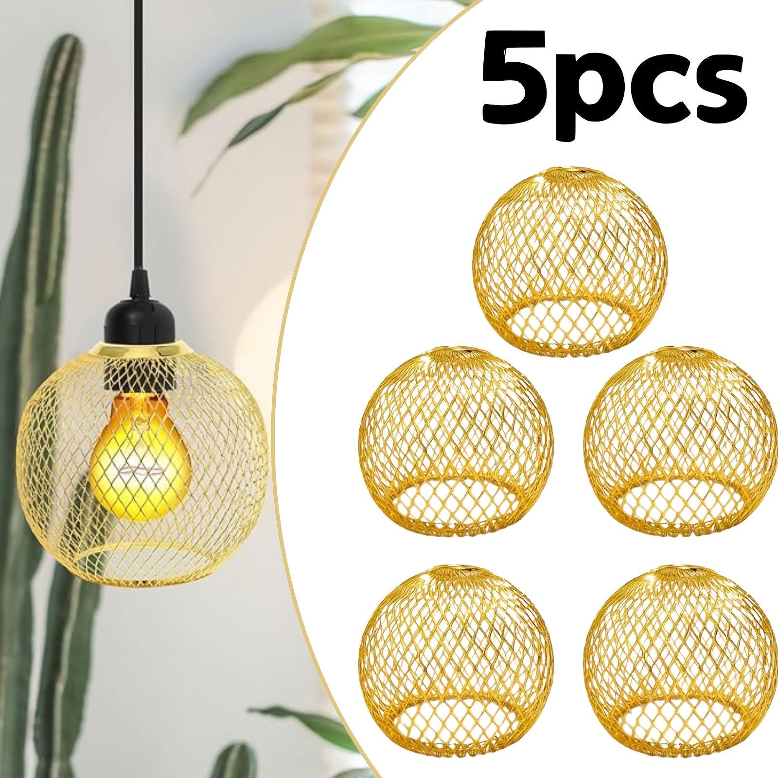 TEMU 5pcs Vintage Small Metal Lamp Shade Cage, Hollow Out Pendant Light Shade, Pendant Lampshade Cover, Replacement Hanging Light Shade For Table And
