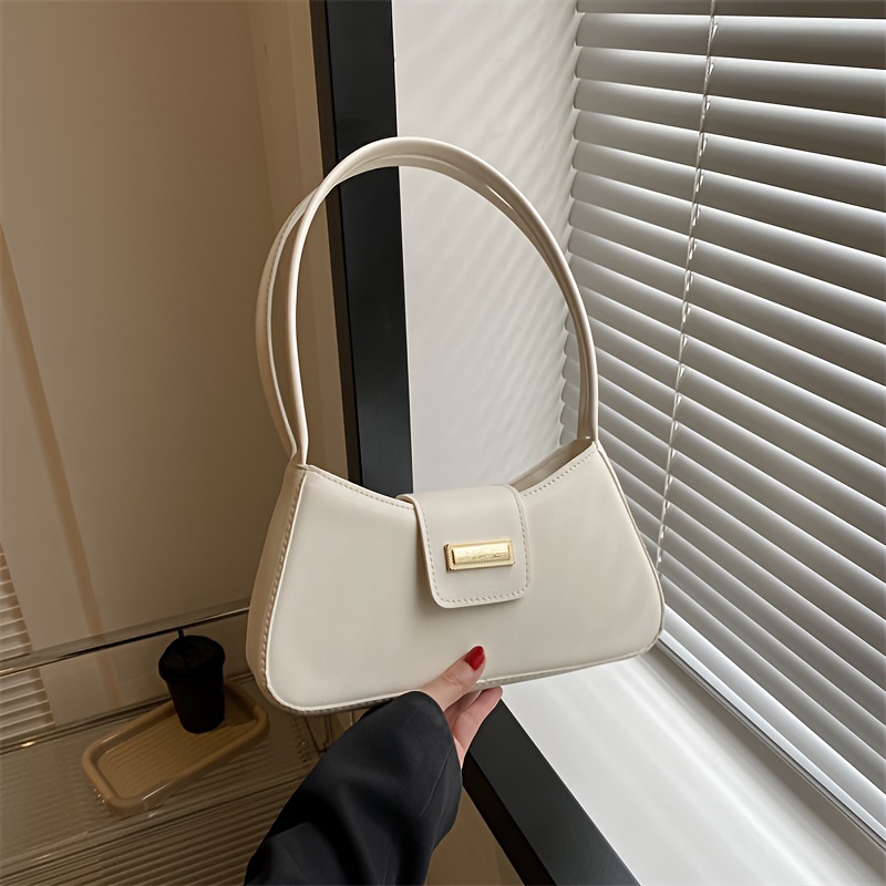 Solid Color Pu Minimalist Baguette Bag, Fresh And High-end Niche Design, Light Luxury Underarm Shoulder Bag