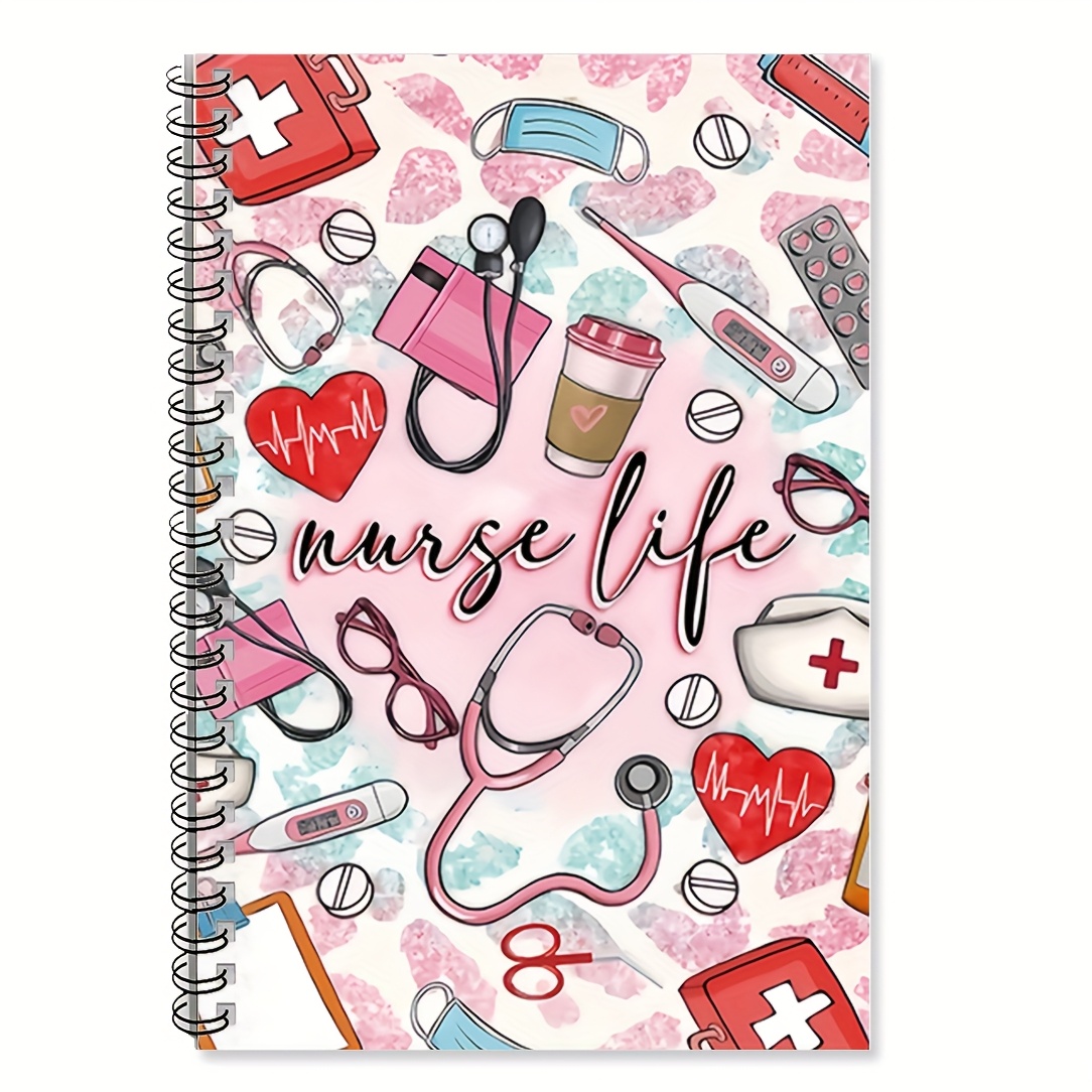 Image of 1 Pink Nurse Life Spiral Notebook - 100 Pages, Featuring A With A Stethoscope And Heartbeat Line, Ideal For Nurses, Gifts For Nurse Appreciation, School Nurses, And Work Additions For Nurses