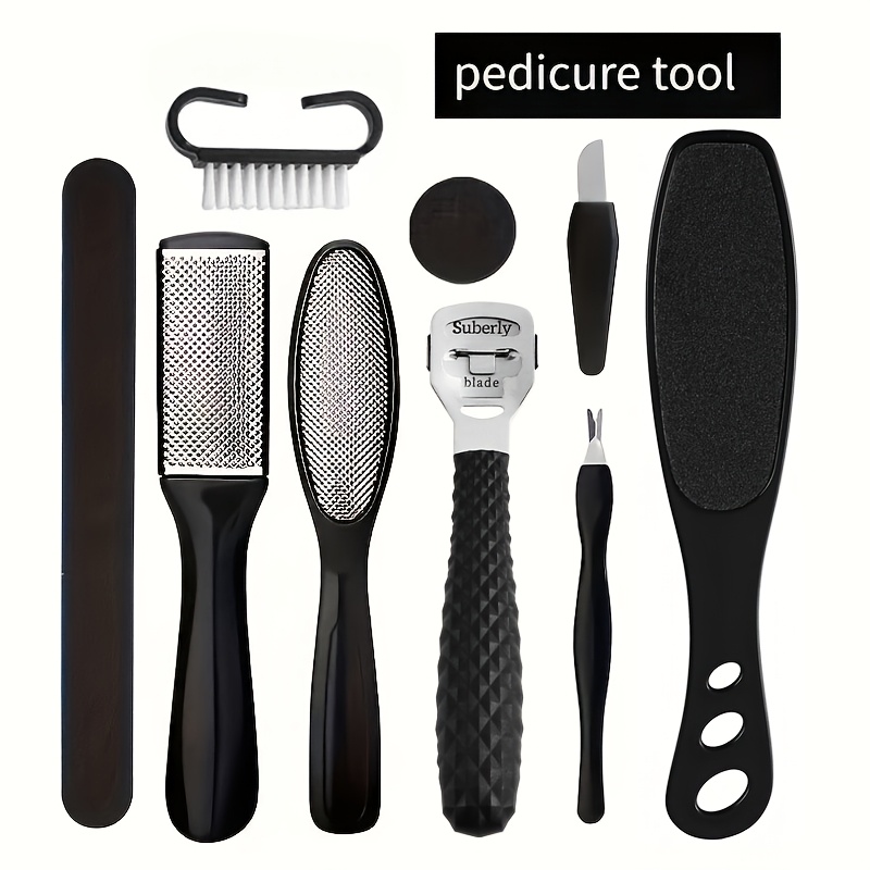 TEMU New 9pcs Professional Pedicure Foot Care Tool Set, Without Independent , Heel And Toe Foot File, Dead Skin Removal Set, Stainless Steel Nail