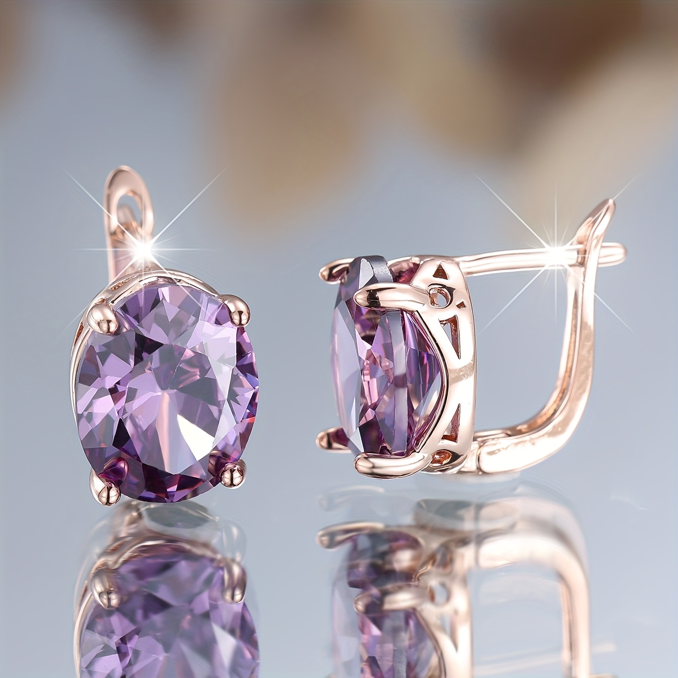 Image of Pair Of Exquisite Elegant Purple Diamond-shaped Design Women's Fashion Earrings Birthday Party Valentine's Day Gift
