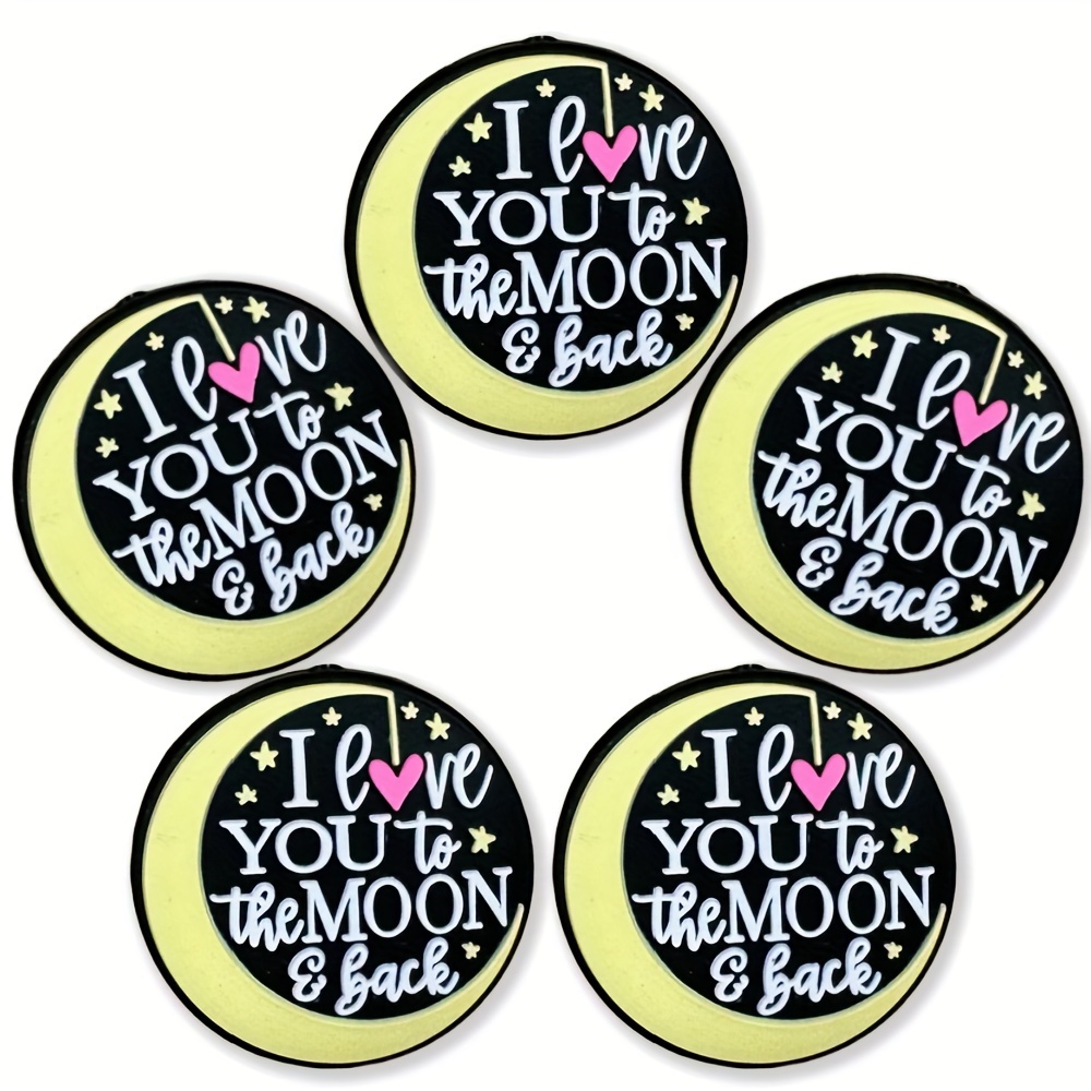 

5pcs Silicone Beads Set - 'i Love You To The Moon And Back' Characters For Diy Crafts, Colorful Ballpoint Pens, Keychains & Jewelry Making Accessories